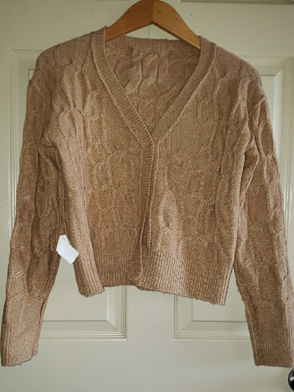 Reserve Fairfax Tan Cable-Knit V-Neck Button Cardigan - Picture 8 of 9